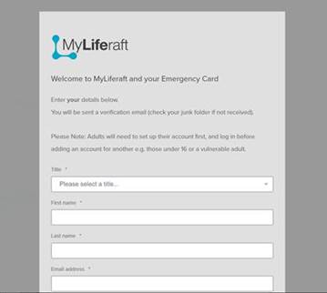 screen shot of MyLiferaft Emergency Card set up page
