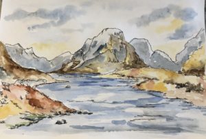 Jacqueline Fleming original artwork lake and mountains