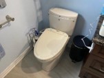Bidet toilet in the corner of a bathroom